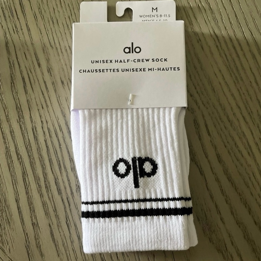 ALO Yoga White Athletic Socks with Black Accents - Picture 2 of 5